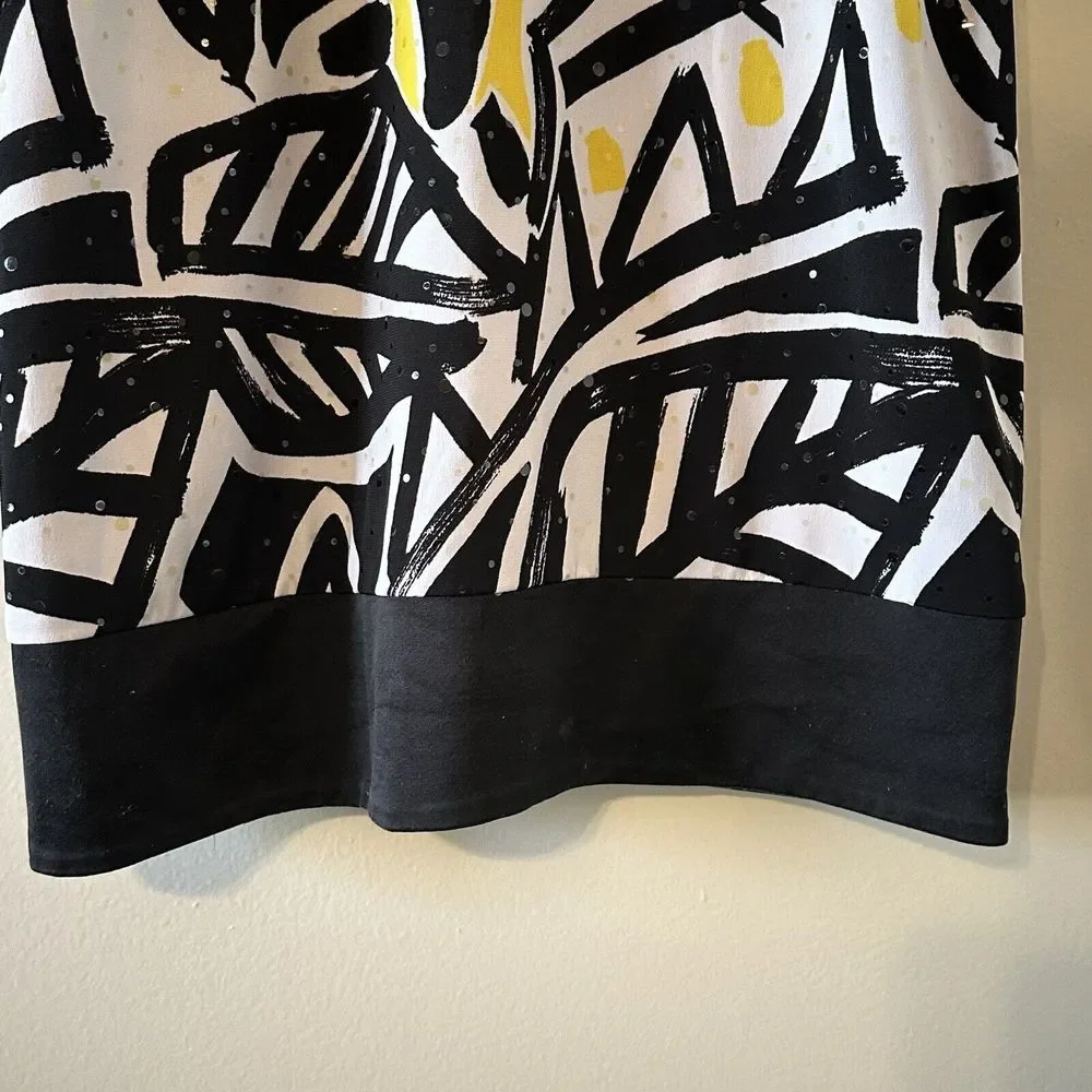Cache Black White Yellow Leaf Short Sheath Lined Dress Sequin Size 4 *READ* - Picture 11 of 12